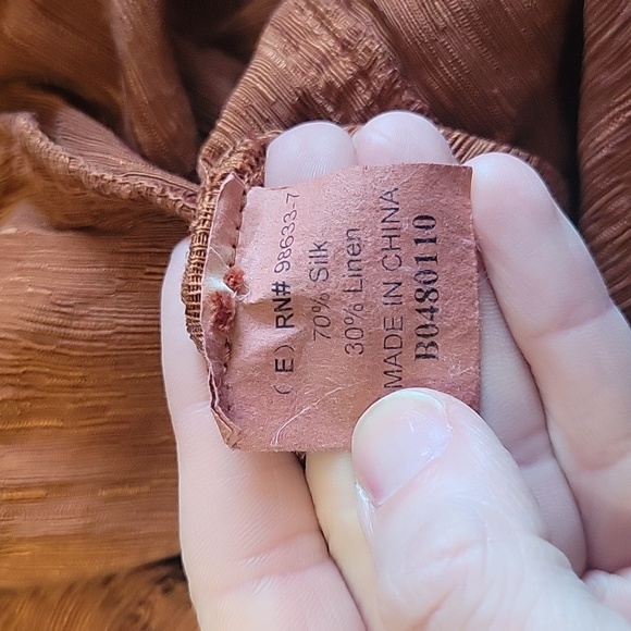 Kleen Women's brown silk and linen button up size XS casual office velvet trim - Picture 6 of 10